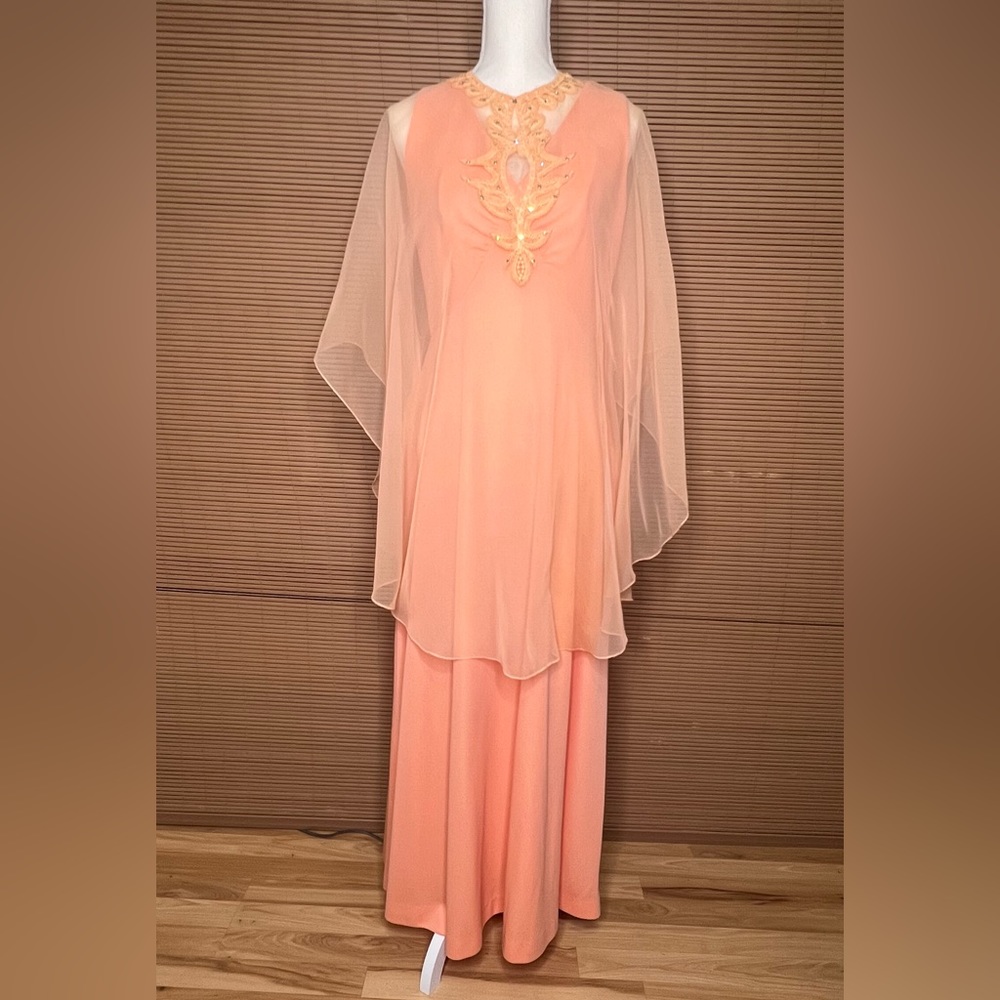 Miss Rubette Vintage Cape dress Formal peach orange - Picture 15 of 15
